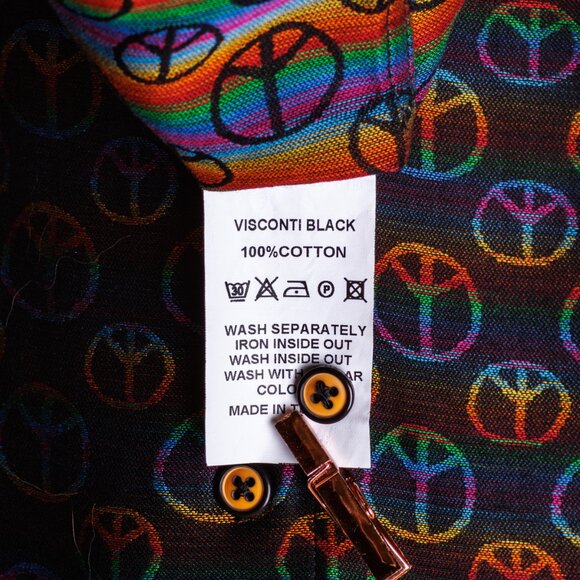 Visconti Black Men’s XL Peace Sign Shirt – Rainbow Cuff, Designer Button-Up - Picture 6 of 7